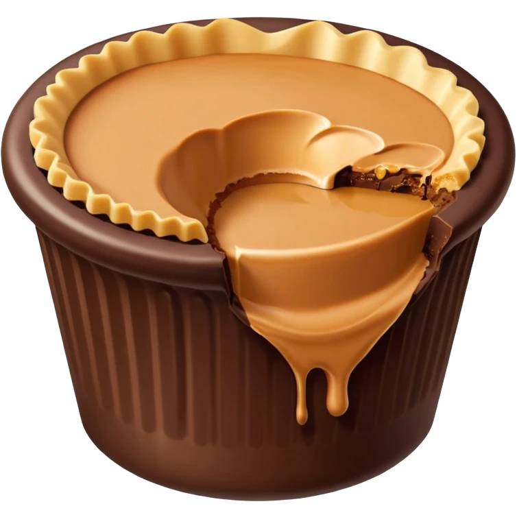 bitten peanut butter cup with smooth peanut butter filling inside chocolate cup, bright cute clean colors, rounded edges, simplified design emoji