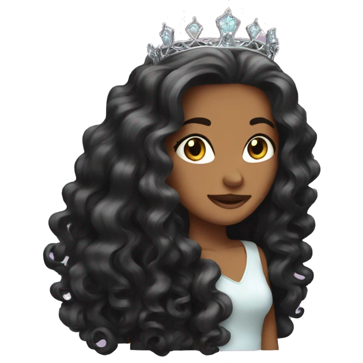 Long curly dark hair birthday tiara emoji