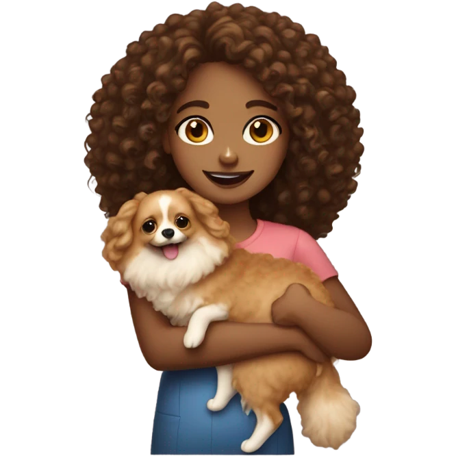 A curly girl holding pomerian emoji