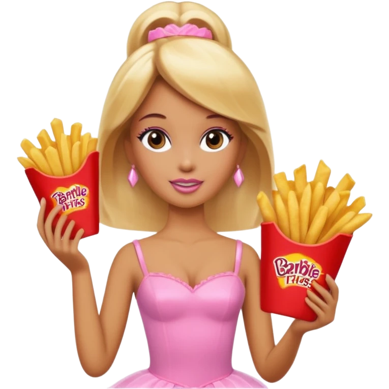 Brown skin blonde hair barbie ballerina holding hot fries chips  emoji
