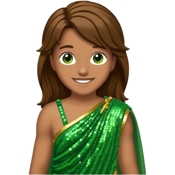 Terra from Roman Deities with long brown hair, green sequin toga emoji