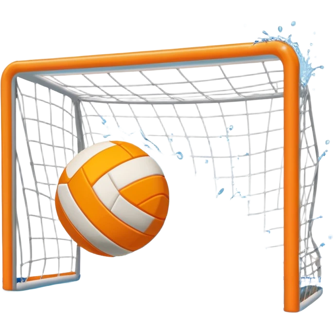 An icon showing a water polo ball floating on the surface of a pool, with a goal frame in the background, and water splashing around. The design captures the intensity of the game with visible ripples on the water. Transparent background highlights the excitement of water polo. emoji