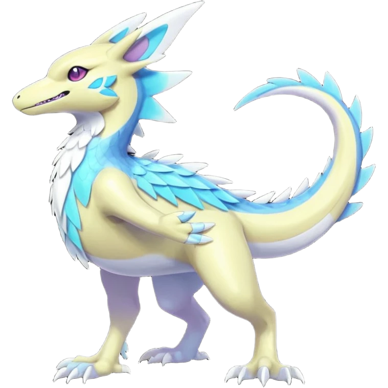 Colorful scaly flurry iridescent shiny bioluminescent translucent luminescent neon pastel bright pale Latios-Sergal-Vernid-Silvally-Renamon-Zeraora-Bastet-Fakémon-hybrid-fusion-creature, full body emoji