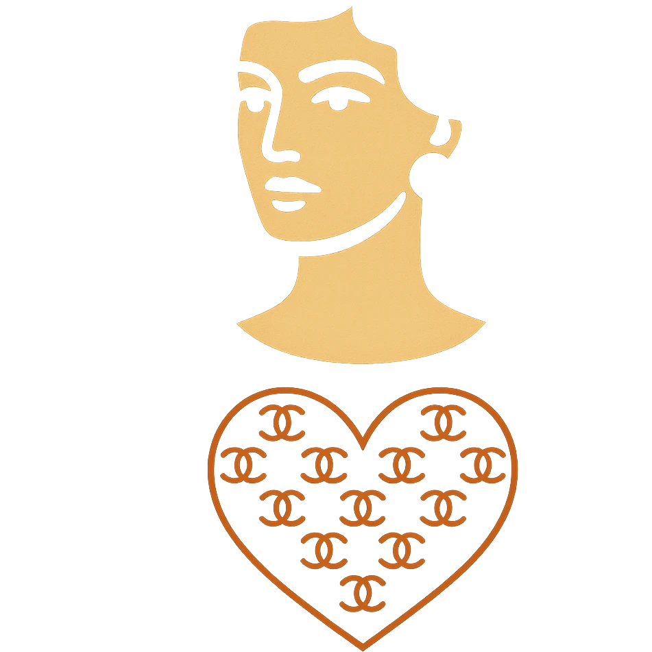 heart with a subtle Chanel logo pattern, black and white, luxury fashion vibe emoji