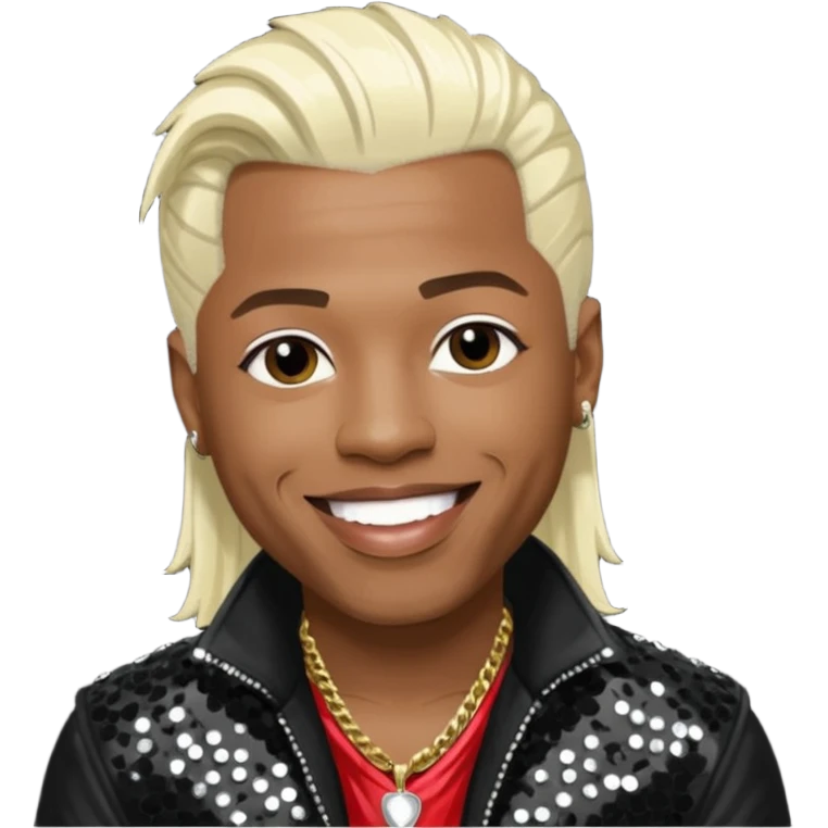  Sisqo from Dru Hill with platinum blonde hair, black sequin outfit, dark skin emoji