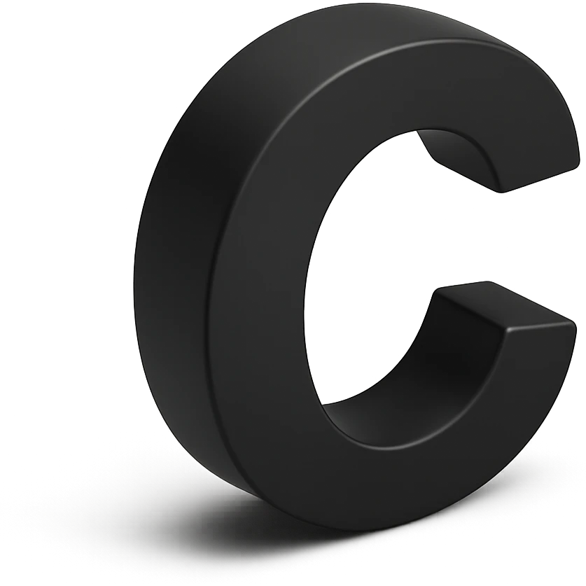bold and clear letter C in 3D black style emoji
