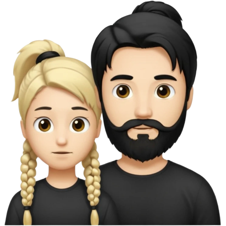 Man with long black hair tied in a tail and beard with a young blond short-haired without a beard emoji