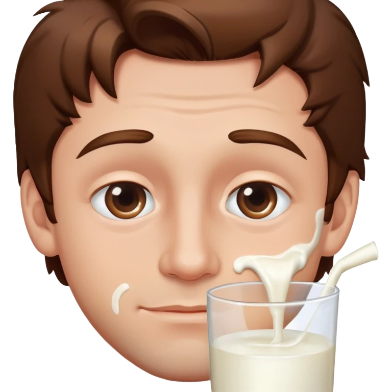 Guy with brown hair and milk on his face emoji