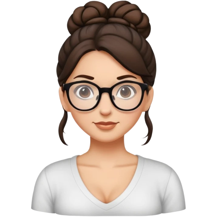 Женщина брюнета с большой грудью , очками и пучком на голове emoji