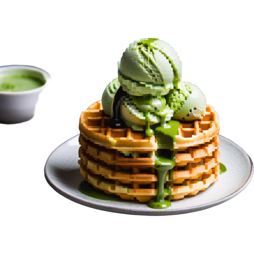 matcha ice cream on a stack of waffles emoji