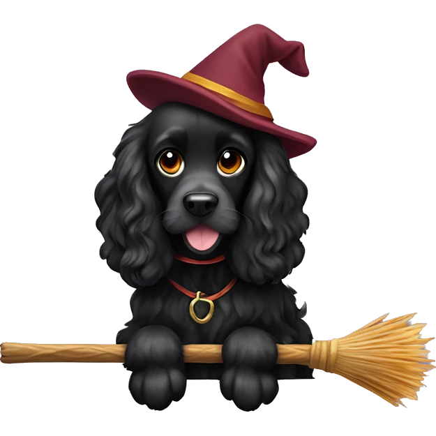 black cocker spaniel on a broomstick emoji
