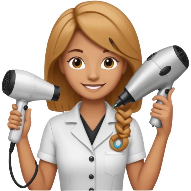 Parrucchiera con il phon in mano e la scrittura coiffeur assunta emoji