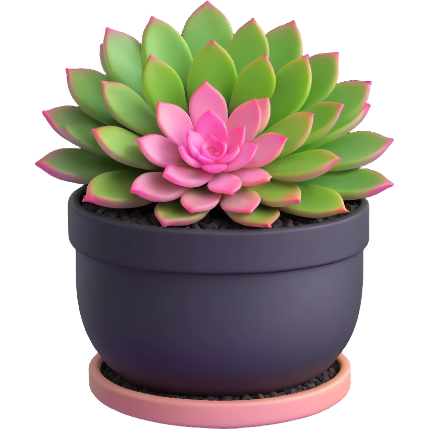 3D style succulent plant with pink and green leaves in a round pot emoji
