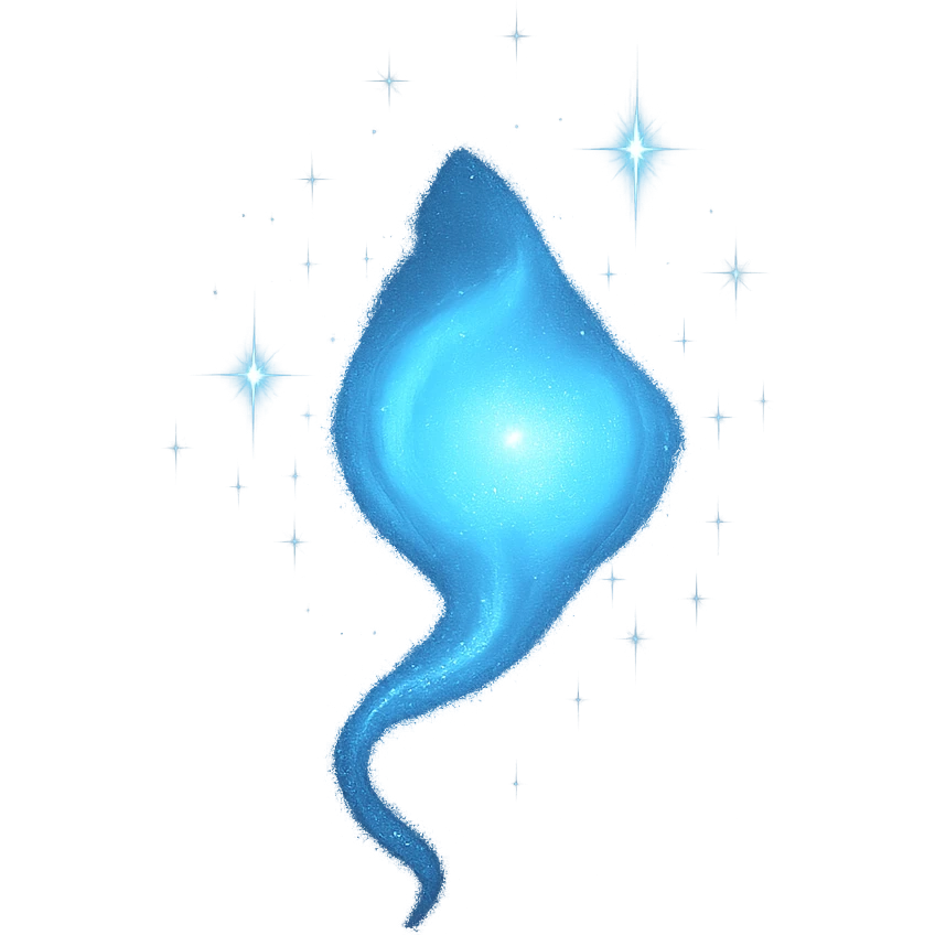 a blue sparkle magic whisp, floating and magical, with twinkling stars, on transparent background emoji
