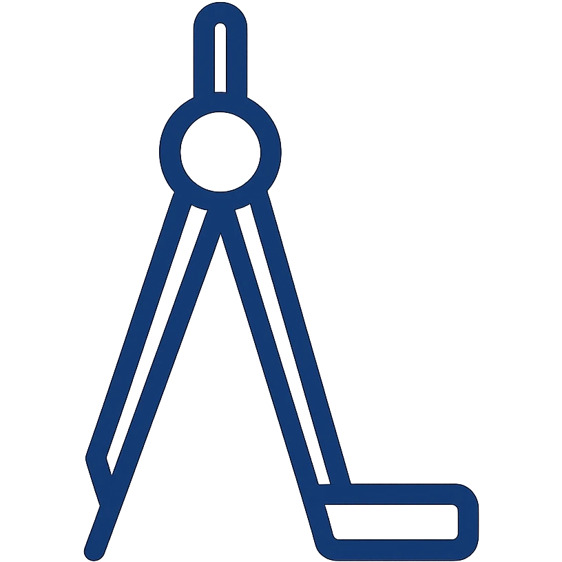 minimalist flat icon of a compass tool forming the letter L, navy blue, clean lines emoji