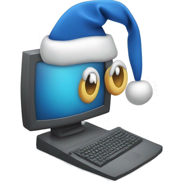 Computer with blue Santa hat emoji