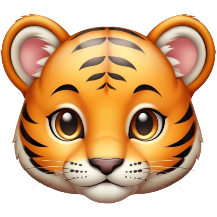 Cinematic Cute Tiger Cub Portrait Emoji, Head tilted playfully and inquisitively, with an adorably compact form accented by subtle stripes and round, sparkling eyes full of wonder, Simplified yet irresistibly adorable features, highly detailed, glowing with a warm, inviting wild glow, high shine, affectionate and lively, stylized with a touch of whimsical feline cuteness, soft glowing outline, capturing the essence of a mischievous yet loving tiger cub that seems as if it could leap out of the screen into your arms! emoji