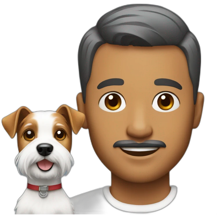 Man with modern hair cut with jack russell terrier dog emoji