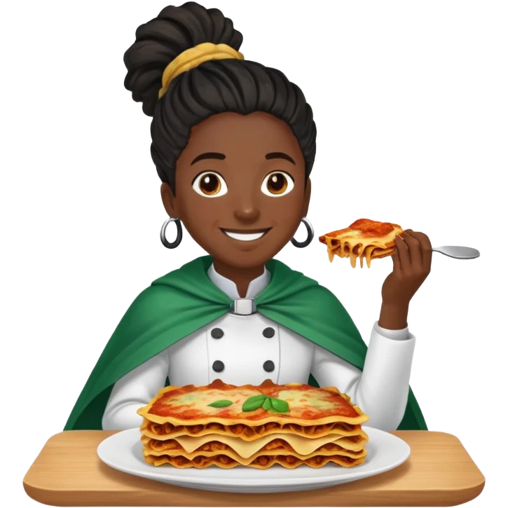  High fade ponytail dreadlock black hair dark skin smiling doctor and nigerian cape eating lasagna  emoji