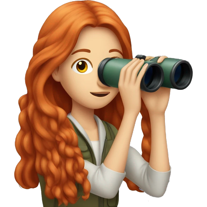 Long red haired girl looking at binoculars emoji
