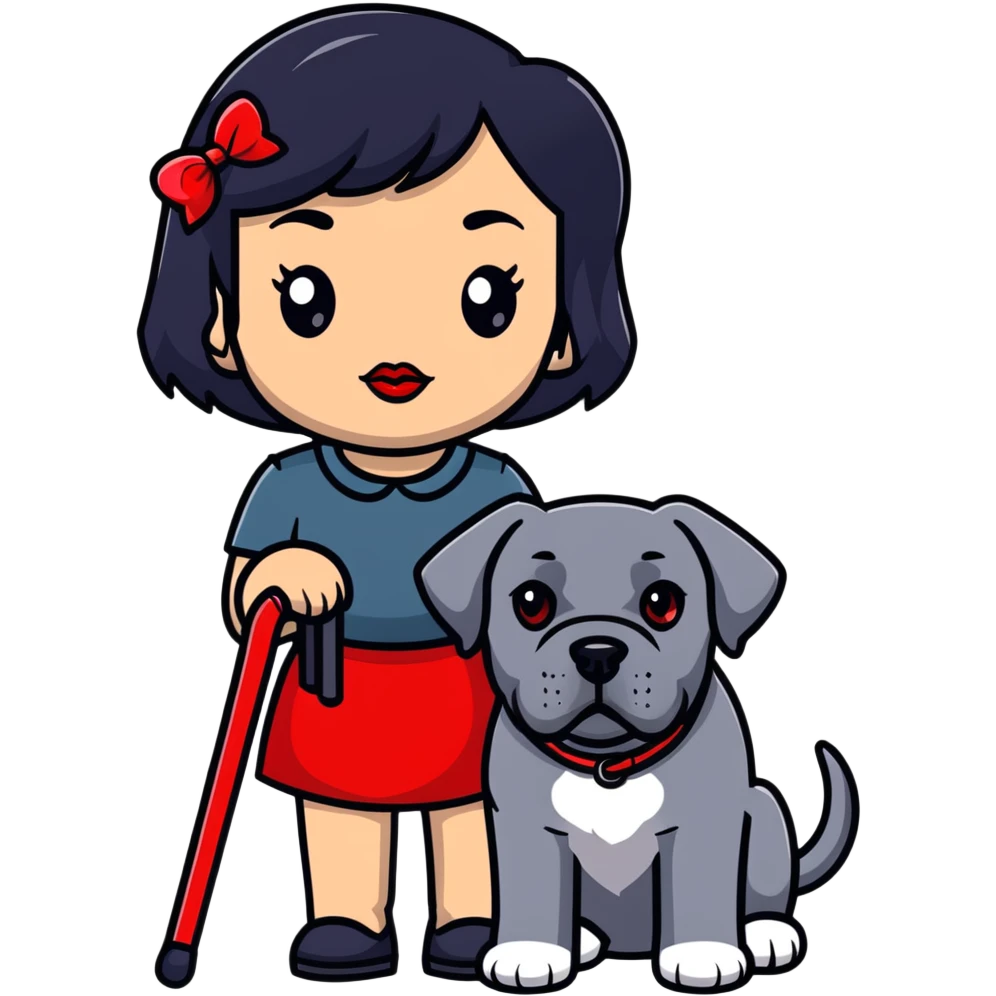 Fashionable girl with black hair and red lips with a Cane Corso dog emoji