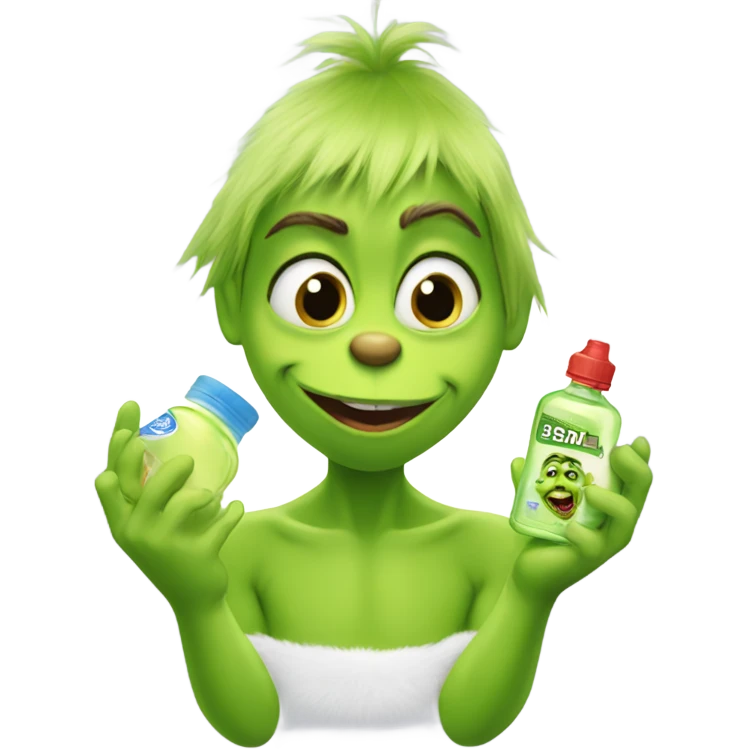 Grinch holding baby oil emoji