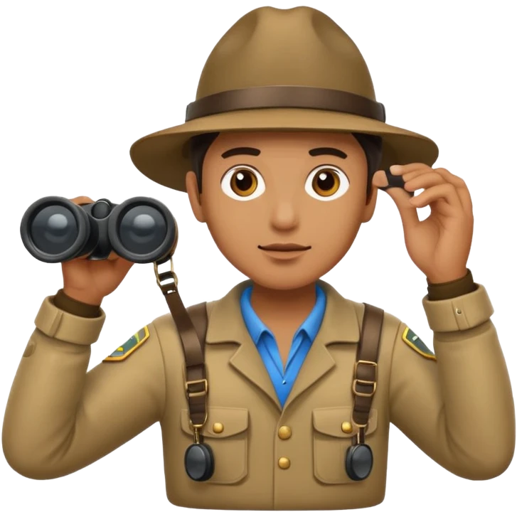 Explorer holding binoculars, looking far emoji