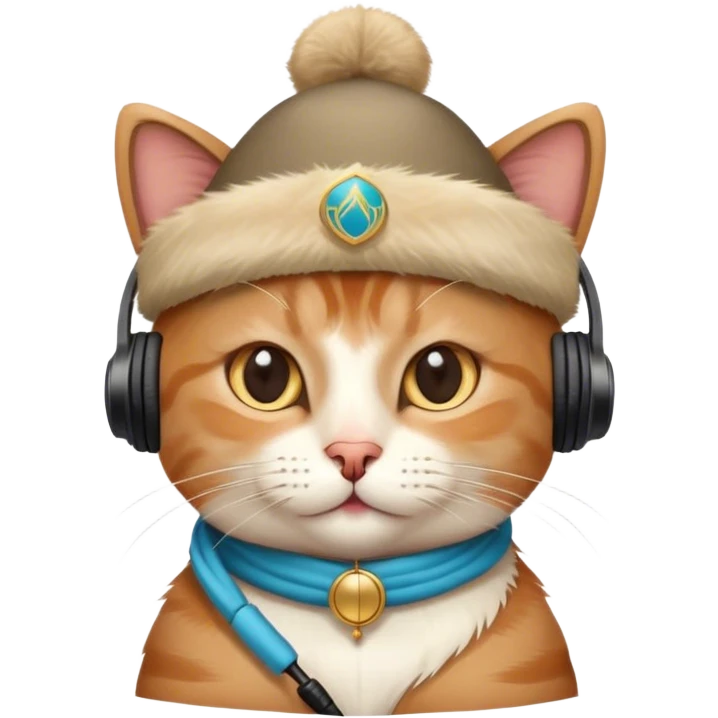 Cat wearing kazakh hat, listening music emoji