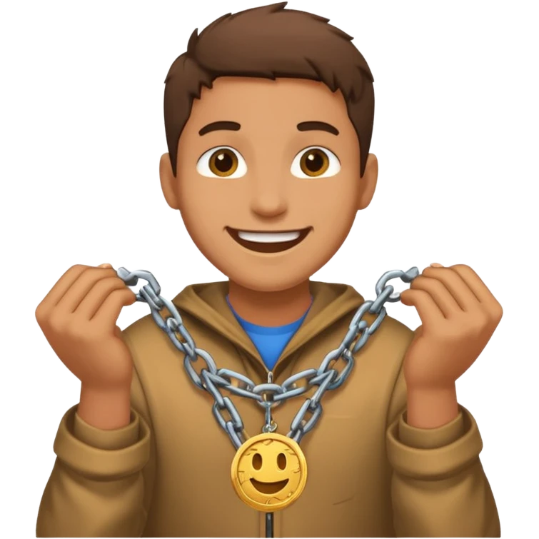 A relieved person breaking chains with a coin emoji emoji