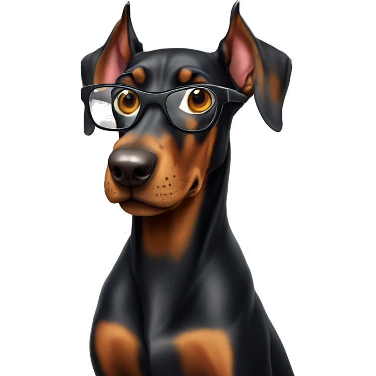very crazy and cheerful doberman with glasses emoji