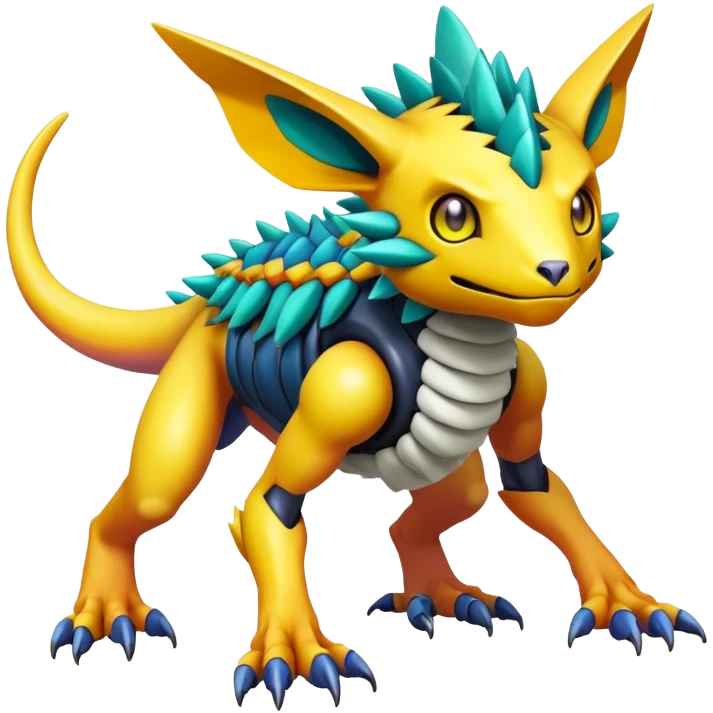  colorful warm-colored hot lush exotic modern cyber-Fakémon-Digimon-Trico-Vernid-creature (full body) emoji