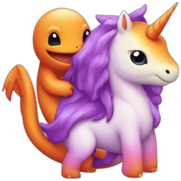 Charmander hugging a purple unicorn emoji