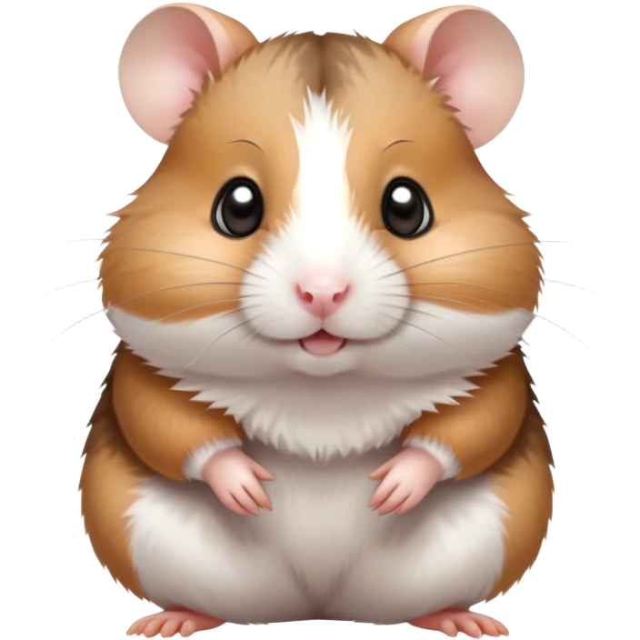 Cinematic Cute Brown and White Banded Hamster Portrait Emoji, Head tilted playfully and inquisitively, showcasing a fluffy fur with playful brown and white banded patterns, round, sparkling dark eyes filled with curiosity, Simplified yet irresistibly adorable features, highly detailed, glowing with a warm, friendly glow, high shine, affectionate and lively, stylized with a touch of whimsy, bright and endearing, soft glowing outline, capturing the essence of a mischievous yet loving hamster, so playful it feels like it could dash out of the screen and into your arms! emoji