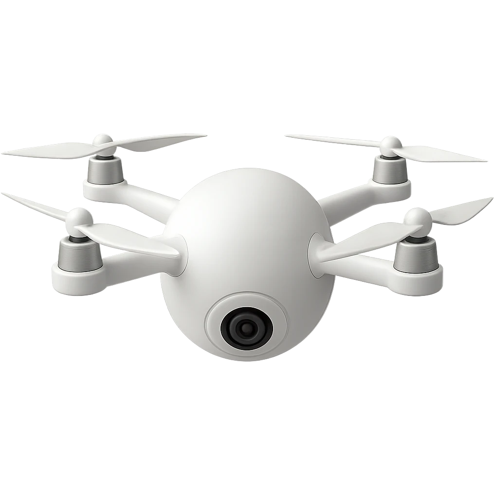 white drone with a ball-shaped body and propellers and arms attached directly to the sphere, no logo emoji