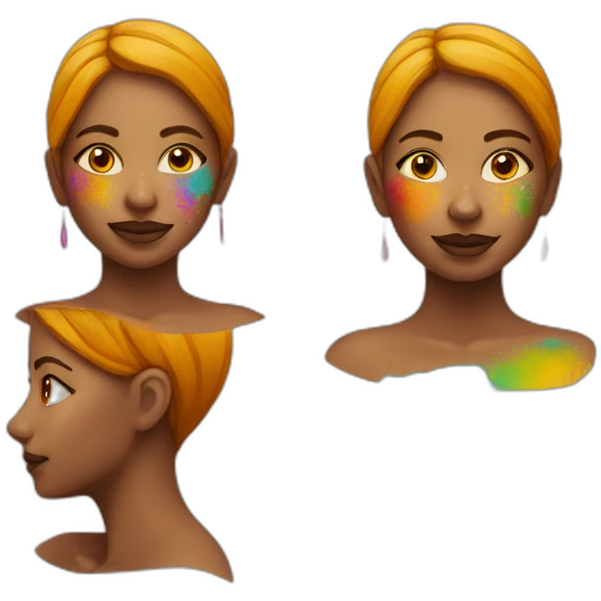 Woman coloured face by holi colours emoji
