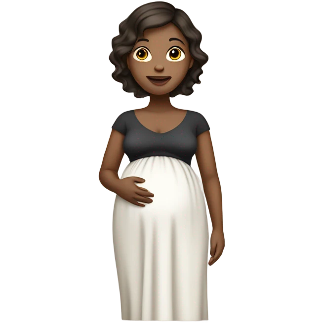 Pregnant women wearing a dress standing with dark brown hair and white ish skin  emoji