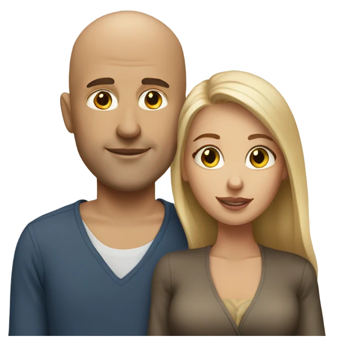 Bald white  man with caramel skinned woman emoji