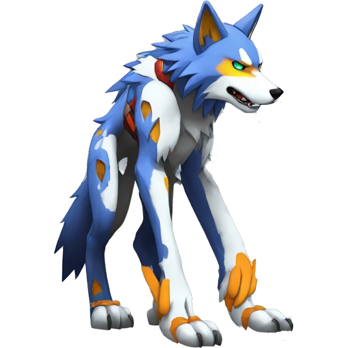  Cool Edgy Colorful Digimon-Fakemon-Wolf with edgy markings full body emoji