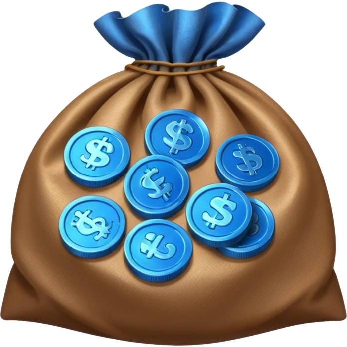 blue coins inside an opened brown money bag  emoji