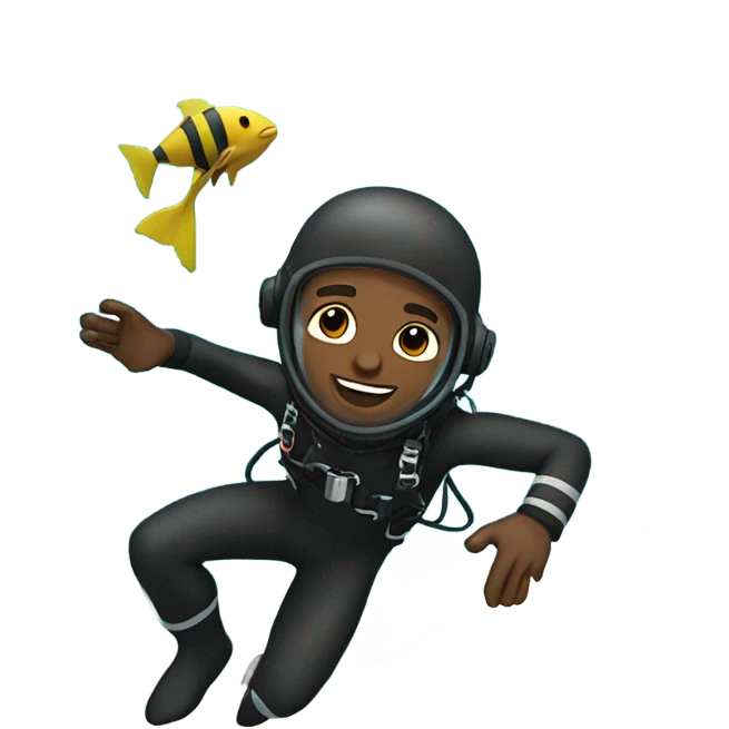 Black guy in scuba suit diving into ocean emoji