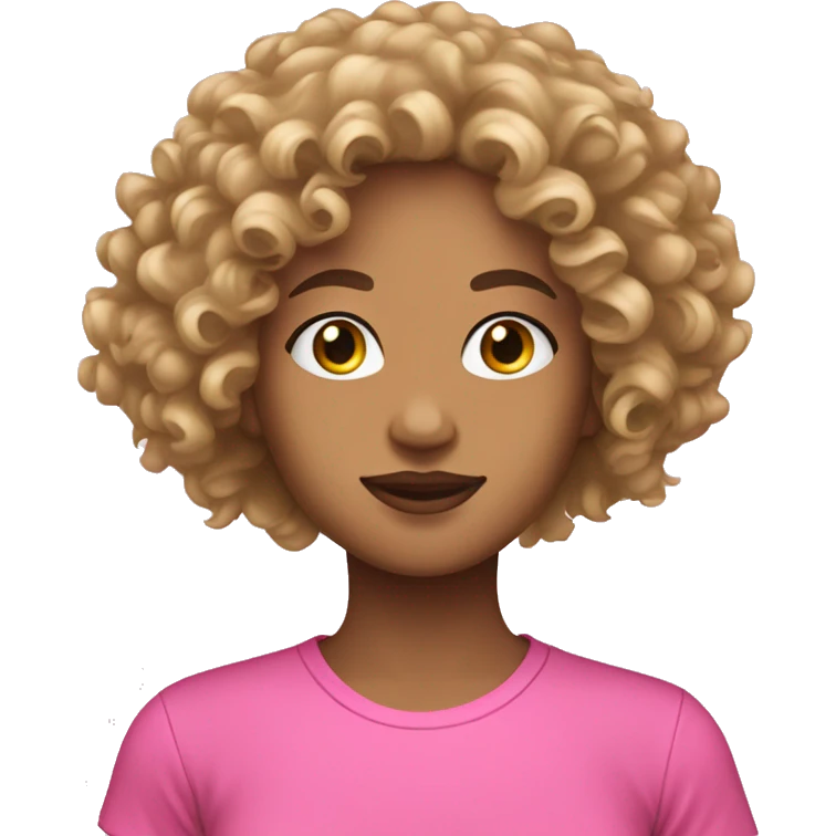 light skin woman curly hair with pink tight t shirt emoji
