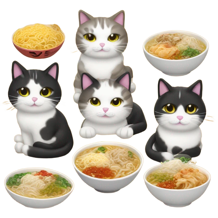 Cats eating ramen emoji