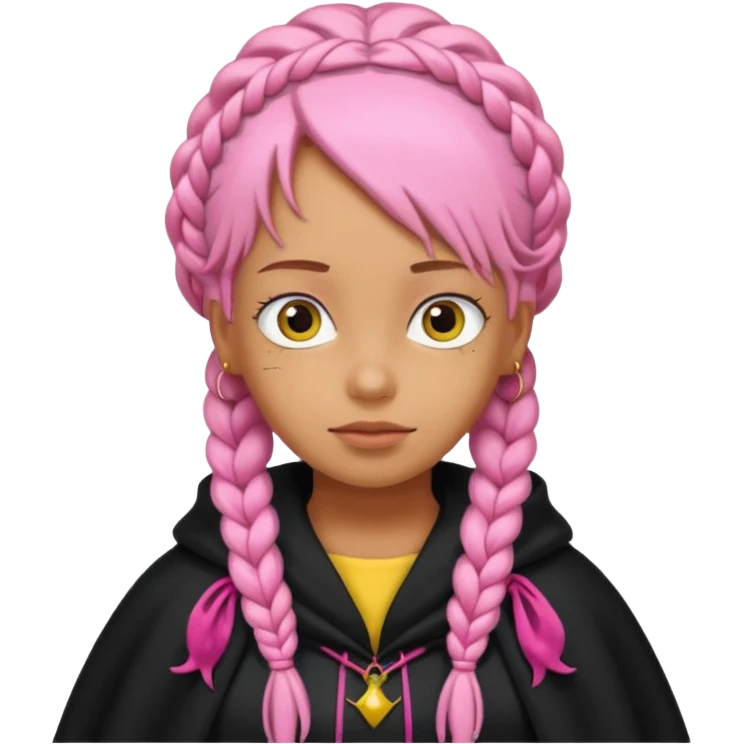 pink braids hair kid girl, wear black cloak, simpson style emoji