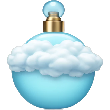light blue round perfume bottle with large white cloud decoration at its base emoji