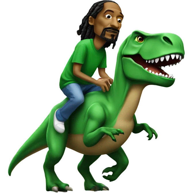 Snoop dogg riding a green t-Rex emoji
