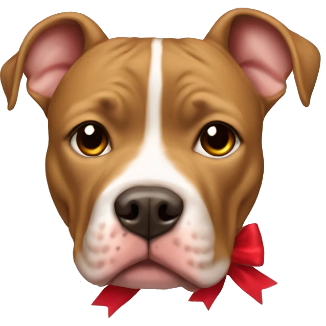 Light brown pitbull with short CROPPED ears, and red bow emoji