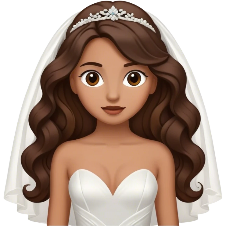 Tan, Dark Brown haired girl, long Hollywood wave hair, in white wedding dress emoji