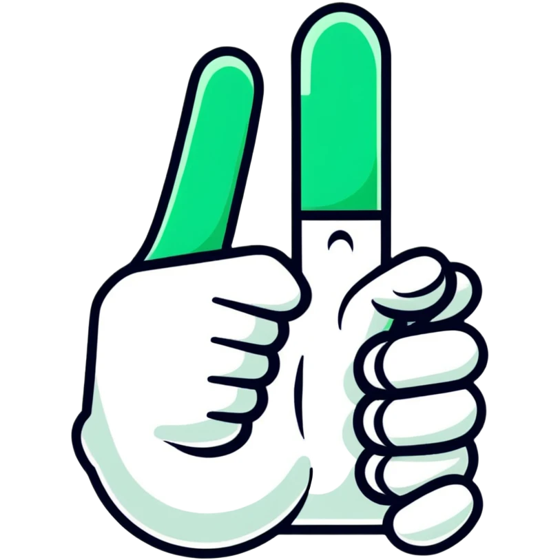 Minimalist Maya-style thumbs up and prayer hands emojis, white and deep green only, flat design with clean lines emoji