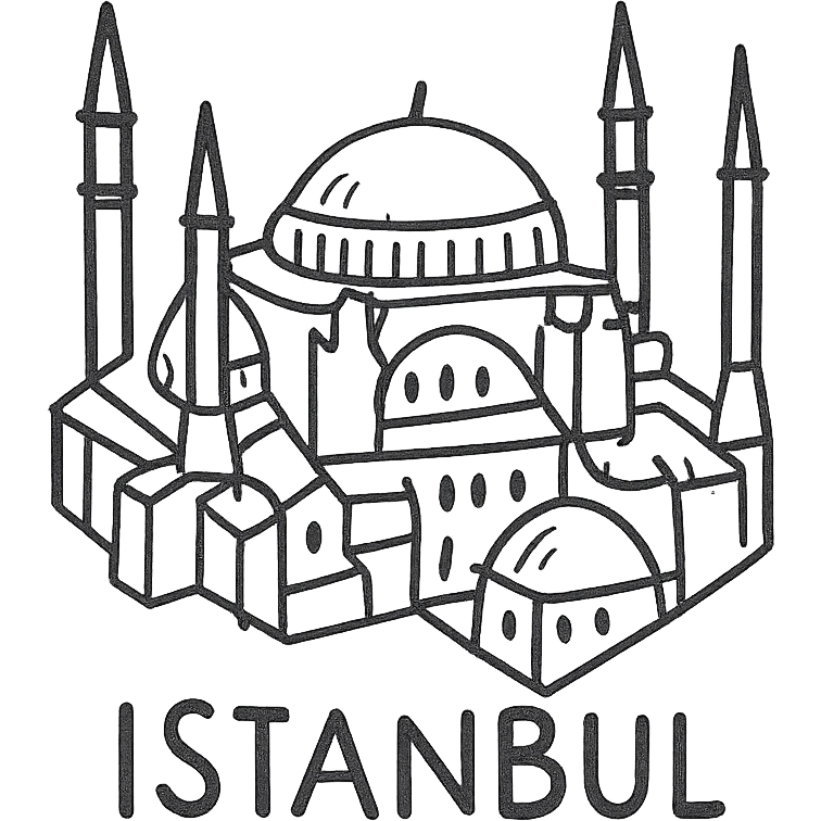 Isometric illustration of Istanbul, featuring real photorealistic Hagia Sophia with ts large central dome and four tall minarets, with real transparent background emoji