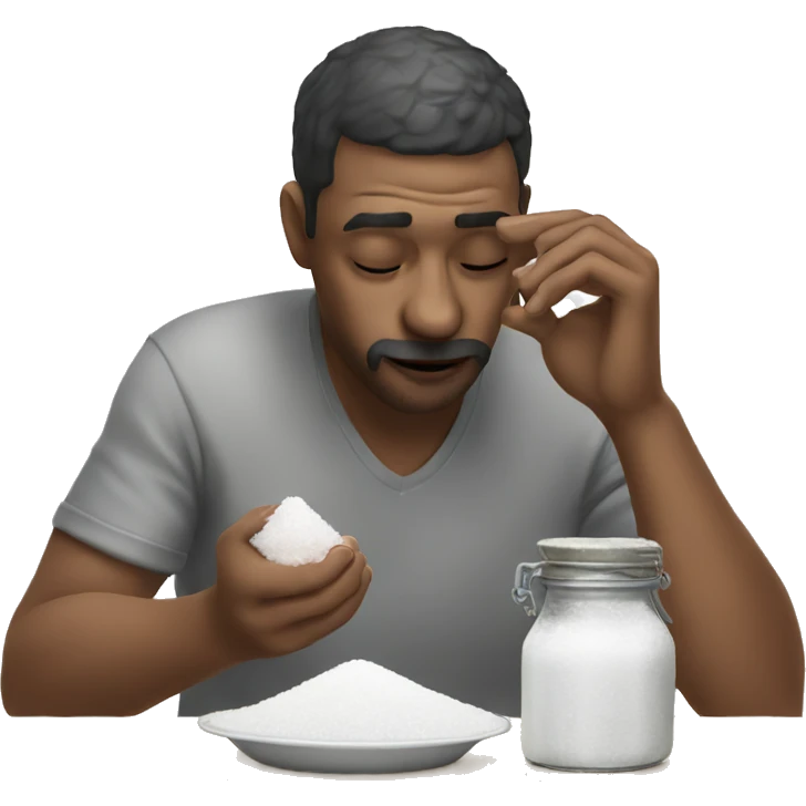 Man smelling salt on table emoji